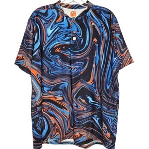 Greater Half Shirt Mens L Blue Orange Swirl GH Performance Stretch Golf‎ Polo
